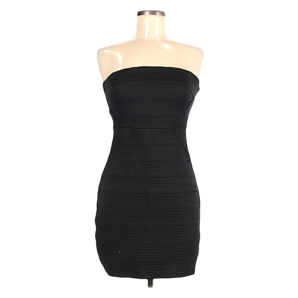 Honey Punch Strapless Black Cocktail Mini Dress Size M Textured Stretch Goth‎